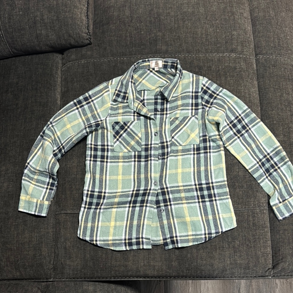 Plaid Kids Shirt - Green and Blue
